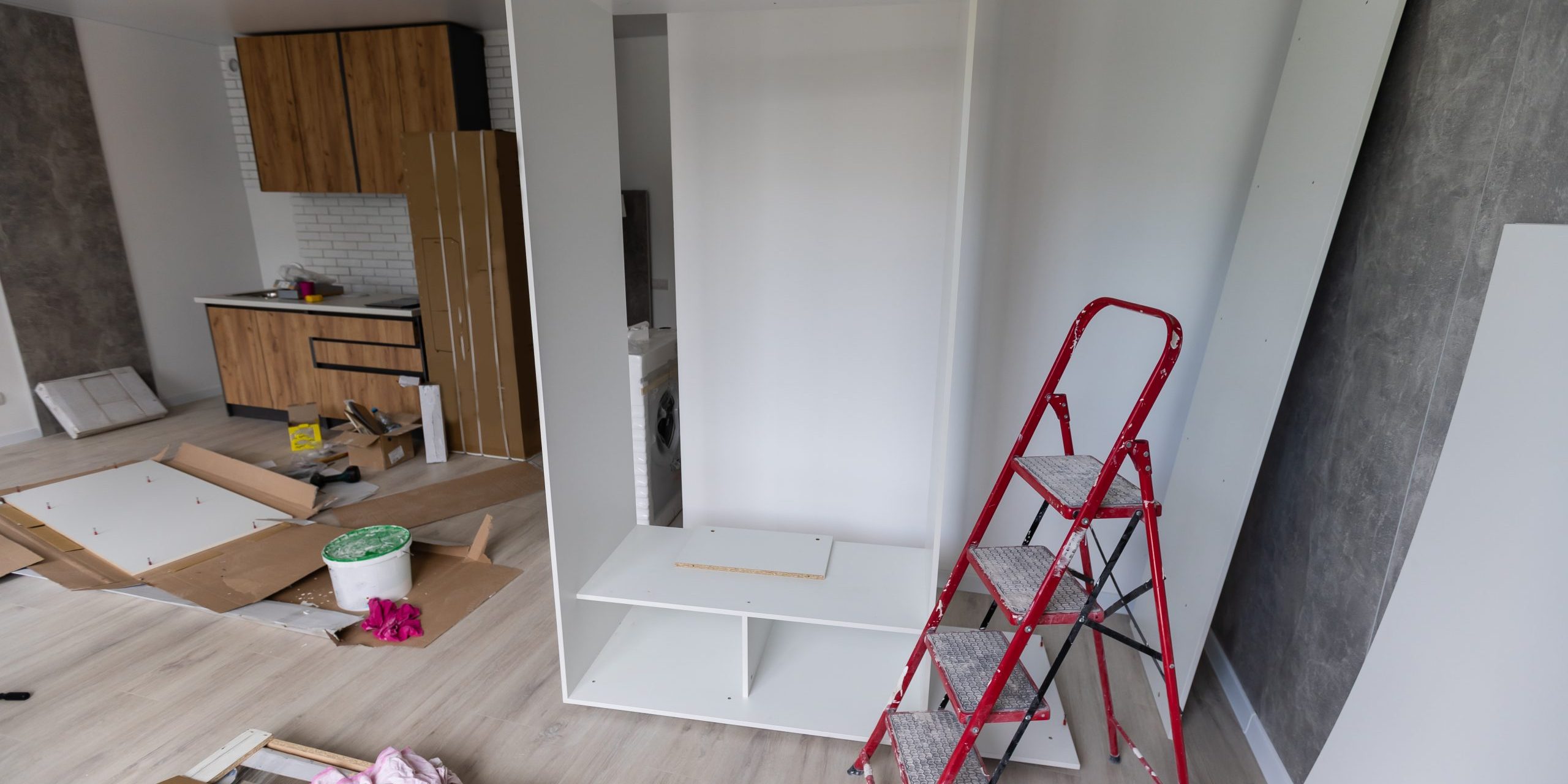 Details new home installing construction building industry interior remodel modern kitchen interior cabinet