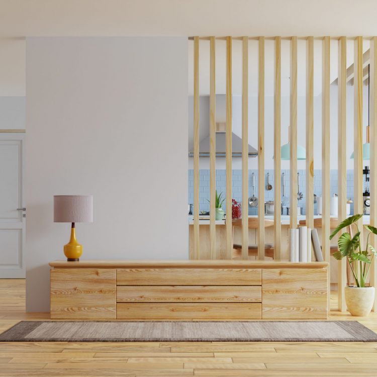 Modern interior room with furniture,TV room,Office room,Dining room,The kitchen.3d rendering